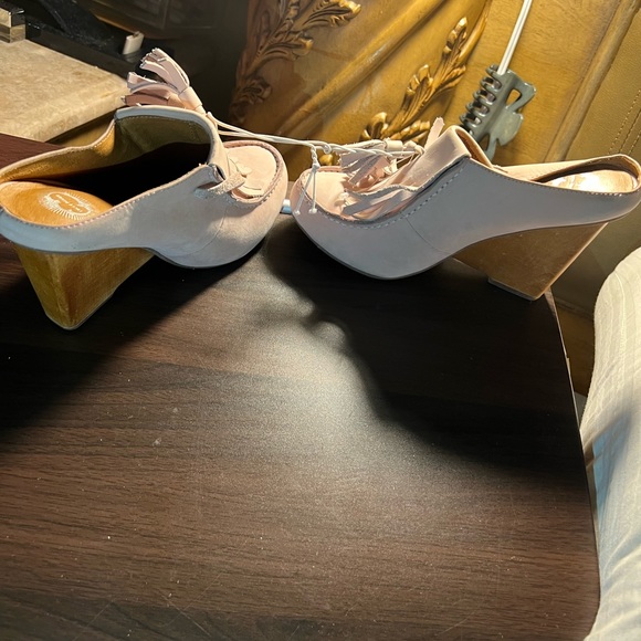 Anthro Lucky Penny Towering Tassel pink Mules - Picture 9 of 12